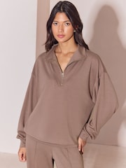 OSIA Mink Brown 1/4 Zip Modal Sweat Top - Image 2 of 5