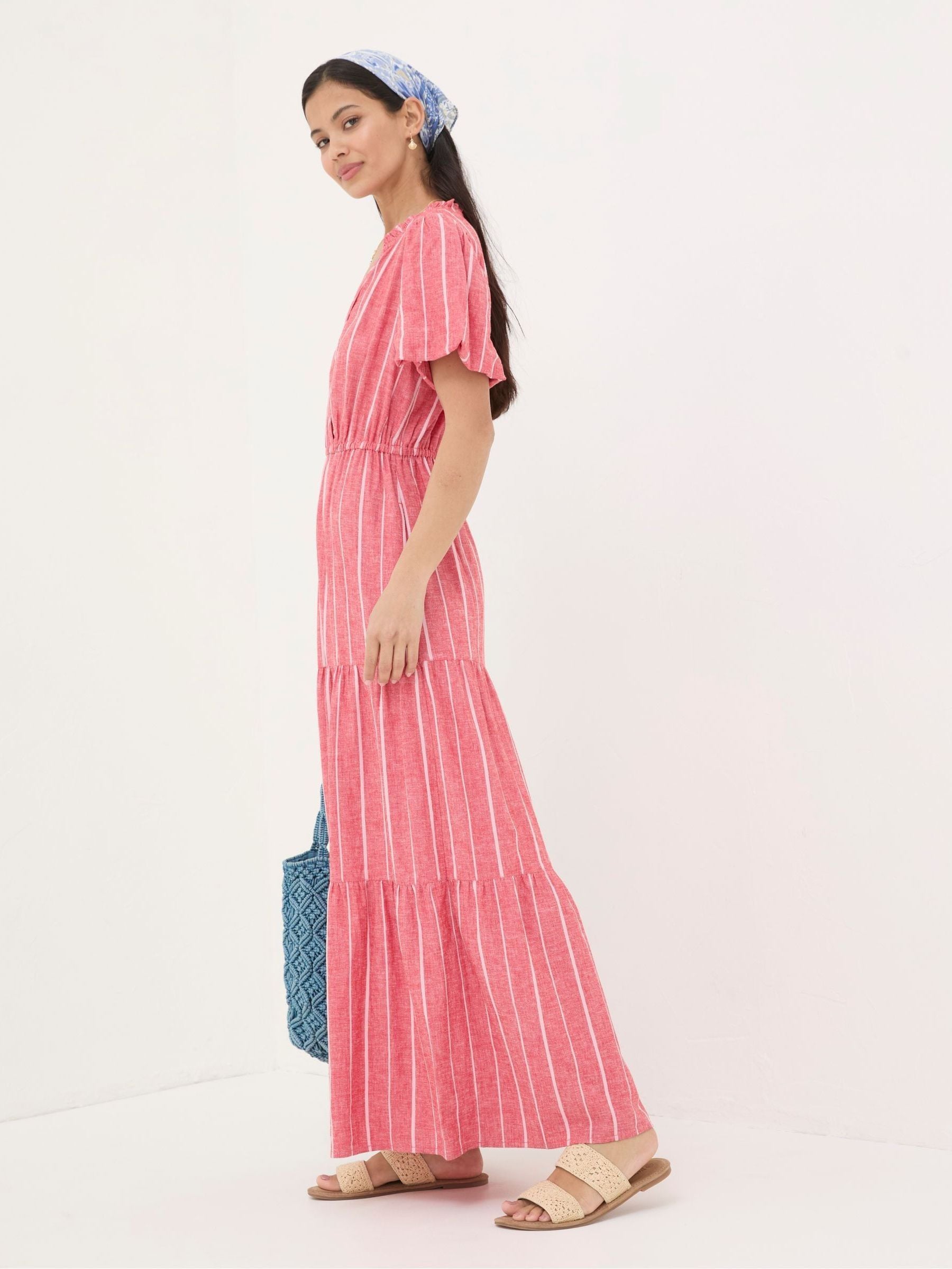 FatFace Aubrey Red Stripe Linen Blend Maxi Dress