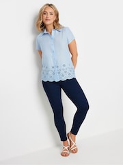 M&Co Blue Button Down Collard Broderie Shirt - Image 2 of 5