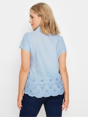 M&Co Blue Button Down Collard Broderie Shirt - Image 3 of 5
