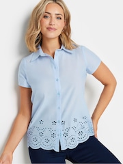 M&Co Blue Button Down Collard Broderie Shirt - Image 4 of 5