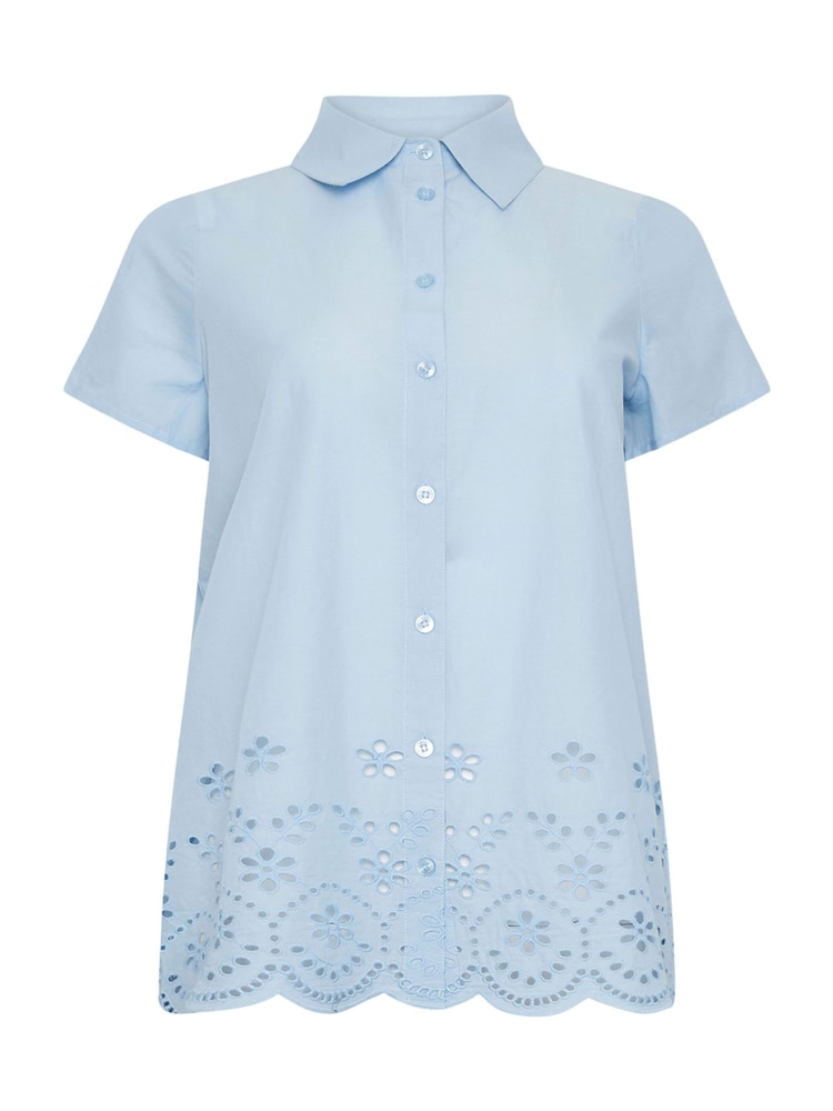 M&Co Blue Button Down Collard Broderie Shirt - Image 5 of 5