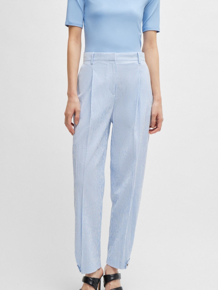 BOSS Blue Relaxed Fit Trousers in Striped Stretch-Cotton Seersucker - Image 1 of 5