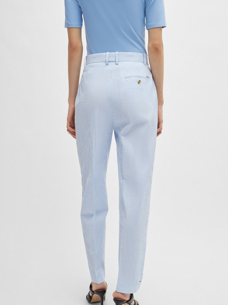 BOSS Blue Relaxed Fit Trousers in Striped Stretch-Cotton Seersucker - Image 2 of 5