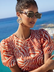 Friends Like These Red Animal Flutter Sleeve Chiffon Tiered Mini Dress - Image 3 of 4
