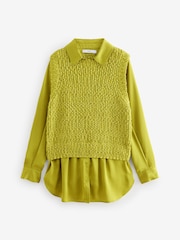 Lime Green Sleeveless Satin Shirt Layer Knitted Vest Jumper - Image 1 of 7