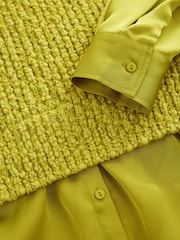 Lime Green Sleeveless Satin Shirt Layer Knitted Vest Jumper - Image 3 of 7