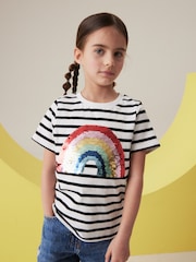 črna/bela - Sequin Rainbow Stripe 100% Cotton T-Shirt (3-16yrs) - Slika 1 iz 4