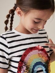 črna/bela - Sequin Rainbow Stripe 100% Cotton T-Shirt (3-16yrs) - Slika 4 iz 4