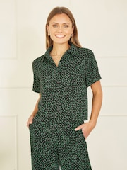 Yumi Dark Green Ditsy Print Shirt - Image 1 of 5