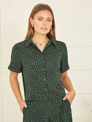 Yumi Dark Green Ditsy Print Shirt - Image 2 of 5