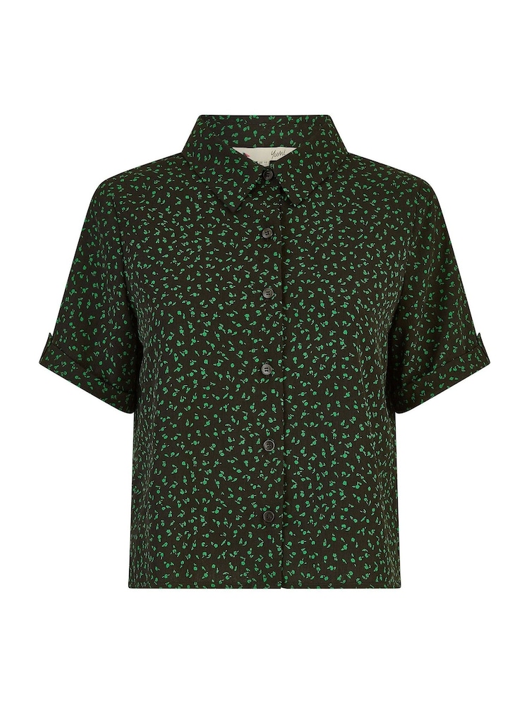 Yumi Dark Green Ditsy Print Shirt - Image 5 of 5