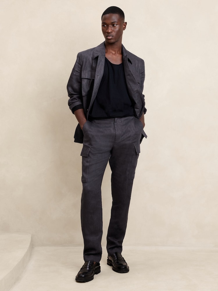Banana Republic Grey European Linen Tailored Cargo Trousers - Image 2 of 3