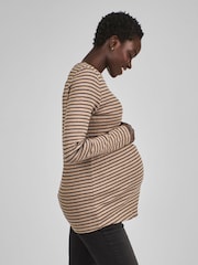 JoJo Maman Bébé Oatmeal & Black Stripe Ribbed Jersey Maternity & Nursing Top - Image 2 of 4