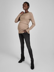 JoJo Maman Bébé Oatmeal & Black Stripe Ribbed Jersey Maternity & Nursing Top - Image 3 of 4