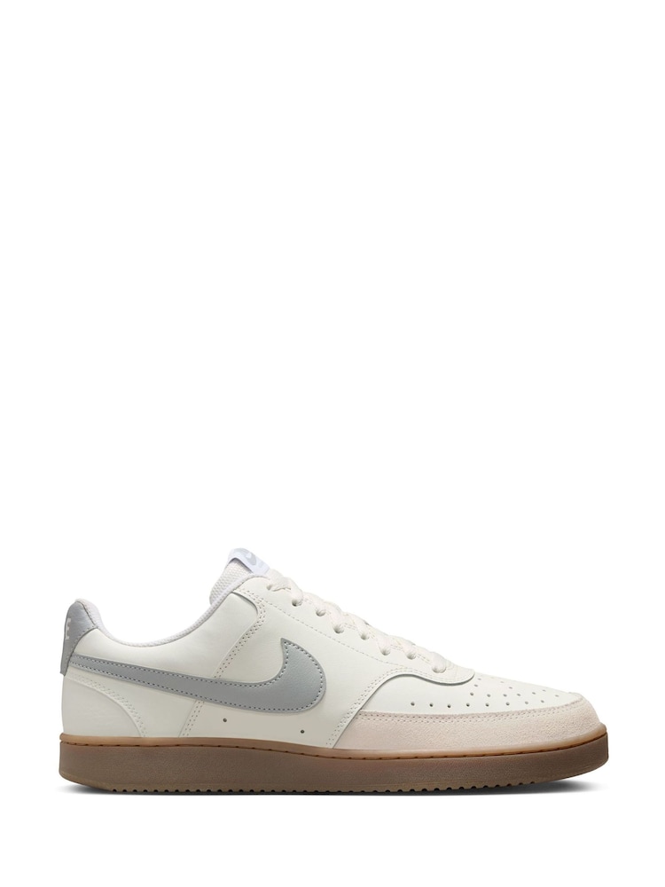 Nike Grey/Ecru Court Vision Low Trainers - Image 1 of 8
