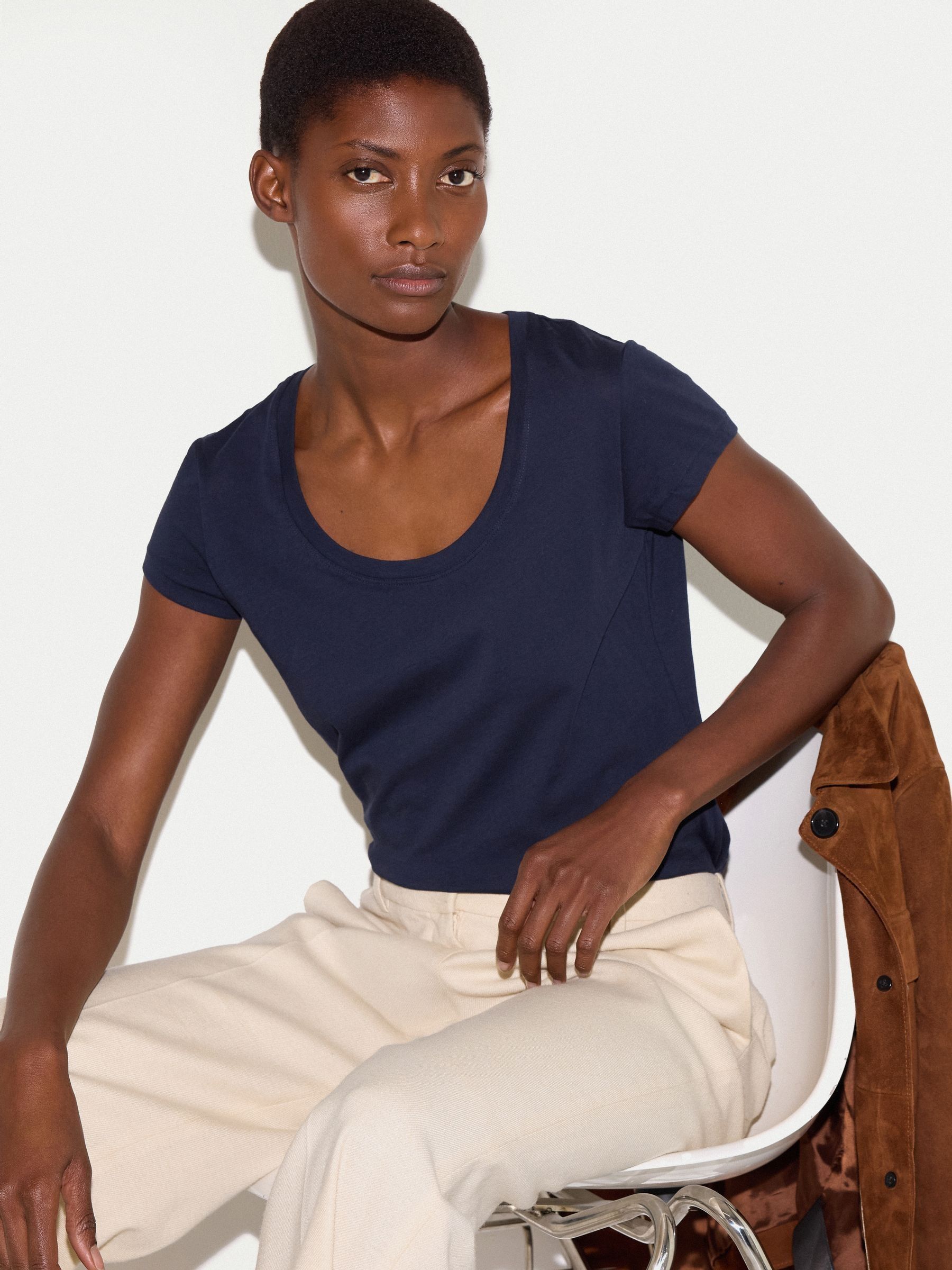 Buy Jigsaw Navy Blue Supima Cotton Scoop Neck T-Shirt from Next USA