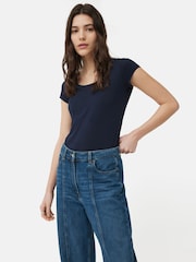 Jigsaw Navy Blue 100% Cotton Scoop Neck T-Shirt - Image 6 of 6