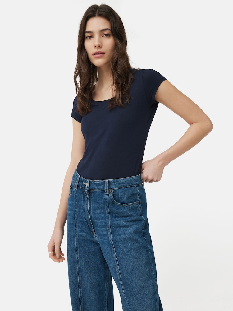 Jigsaw Navy Blue 100% Cotton Scoop Neck T-Shirt - Image 6 of 6