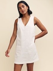 Nobody's Child White Pinny Piper Plain Cotton/Linen Mix Mini Dress - Image 1 of 4
