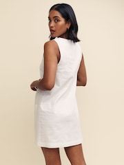 Nobody's Child White Pinny Piper Plain Cotton/Linen Mix Mini Dress - Image 2 of 4
