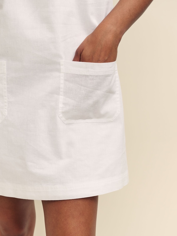 Nobody's Child White Pinny Piper Plain Cotton/Linen Mix Mini Dress - Image 4 of 4