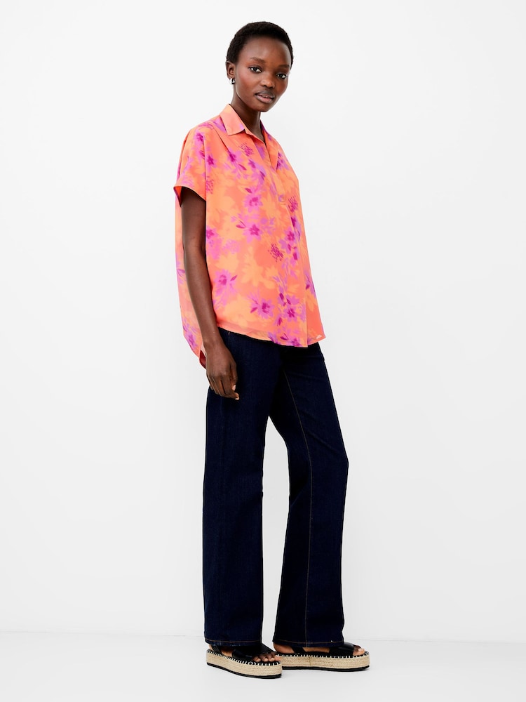French Connection Orange Arla Recycled Georgette Popover Shirt - Image 1 of 4 French Connection Orange Arla Recycled Georgette Popover Shirt - Image 1 of 4