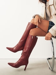 Burgundy Red Forever Comfort® Knee High Heeled Boots - Image 1 of 7