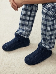 Navy Blue Knitted Boot Slippers - Image 1 of 6