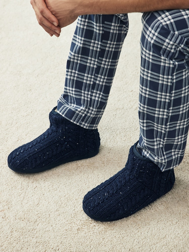 Navy Blue Knitted Boot Slippers - Image 1 of 6