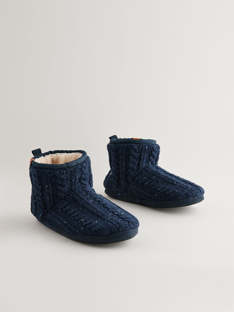 Navy Blue Knitted Boot Slippers - Image 2 of 6