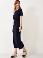 Crew Clothing Blue Tina Plain Tie Front Jersey Dress - Image 3 of 5