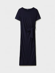 Crew Clothing Blue Tina Plain Tie Front Jersey Dress - Image 5 of 5
