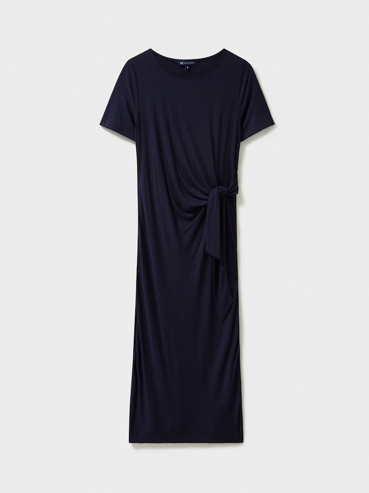 Crew Clothing Blue Tina Plain Tie Front Jersey Dress - Image 5 of 5