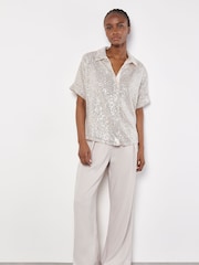 Apricot Silver Sequin Resort Shirt - Image 1 of 5