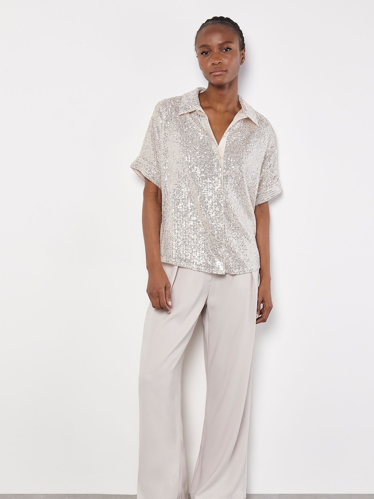 Apricot Silver Sequin Resort Shirt - Image 1 of 5
