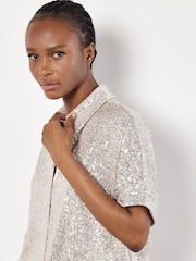 Apricot Silver Sequin Resort Shirt - Image 3 of 5