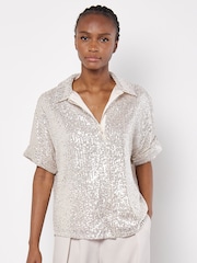 Apricot Silver Sequin Resort Shirt - Image 5 of 5