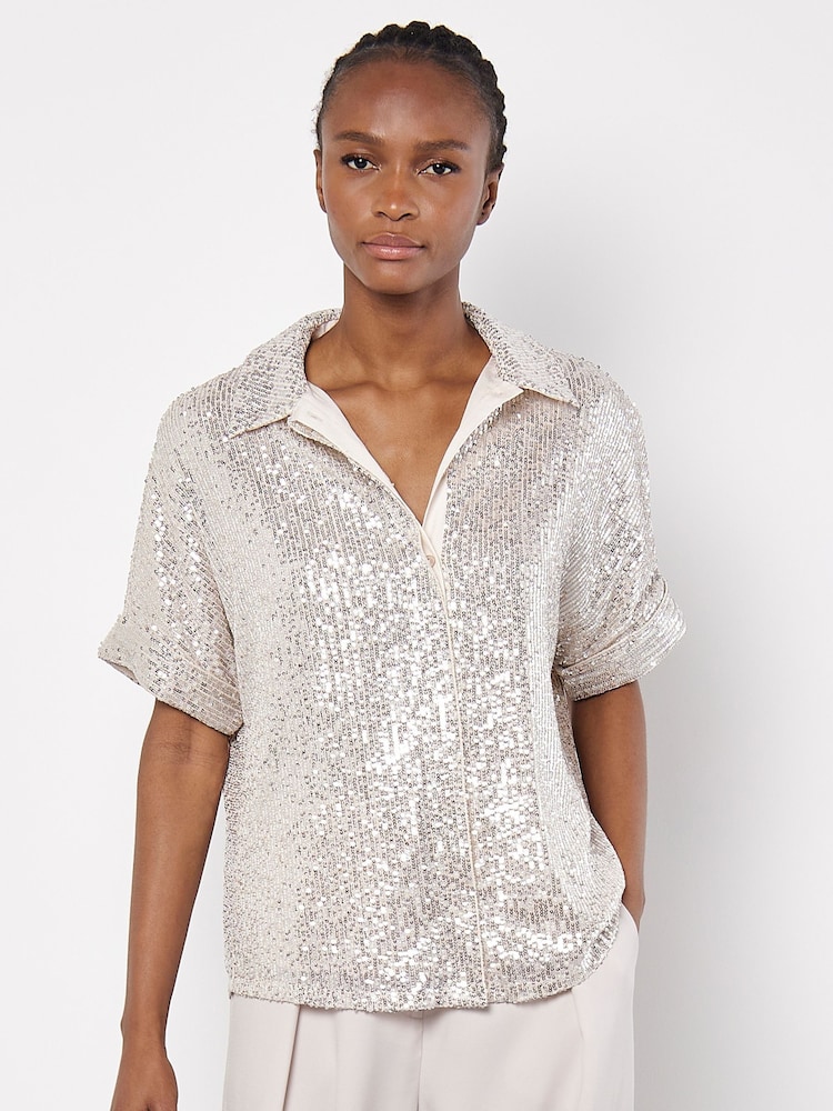 Apricot Silver Sequin Resort Shirt - Image 5 of 5