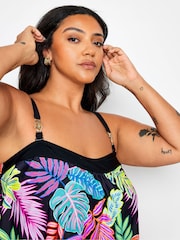 Yours Curve Black Leaf Print A-Line Tankini Top - Image 3 of 5