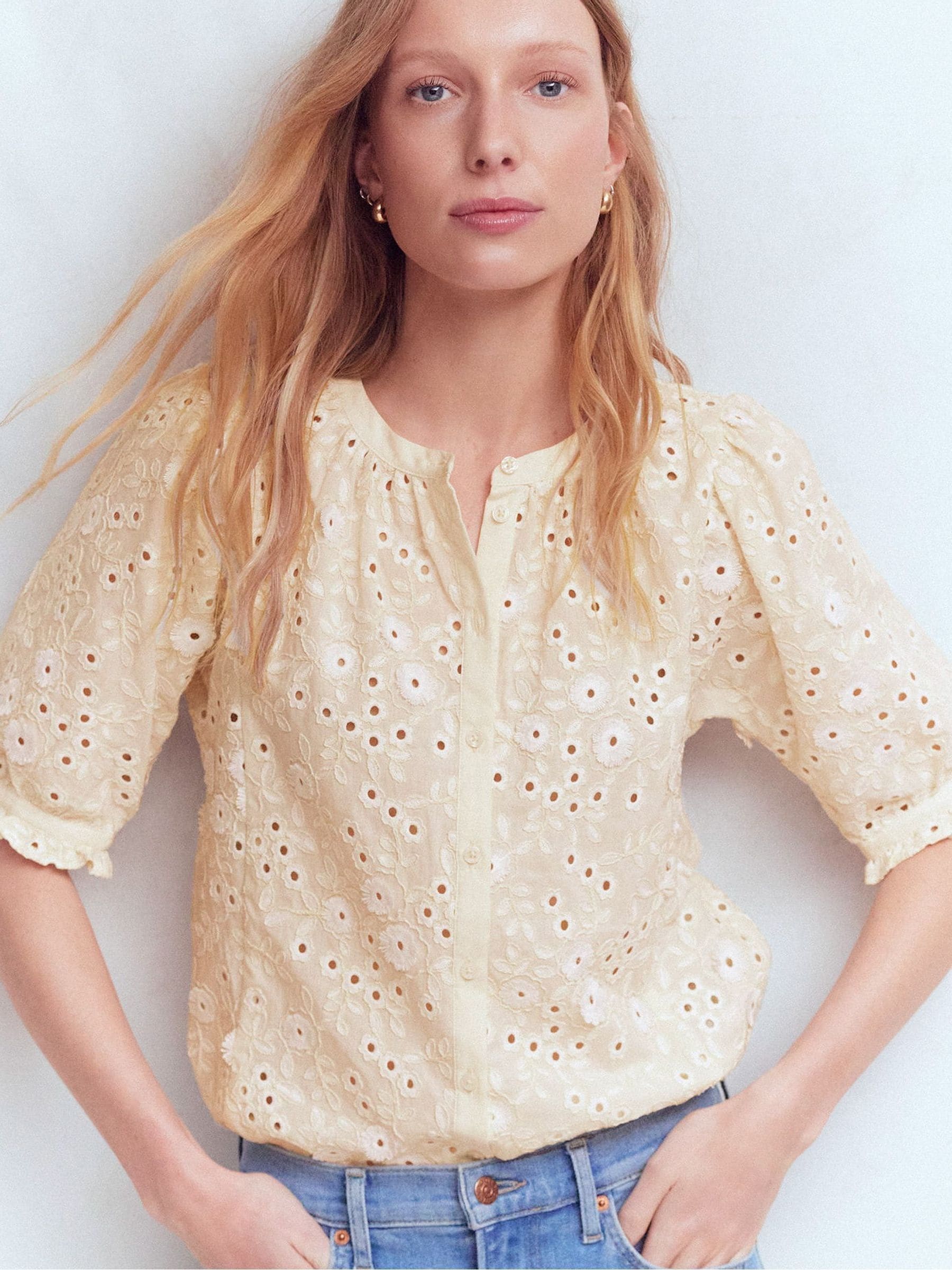 Buy Boden Cream Camille Embroidered Cotton Top from Next USA