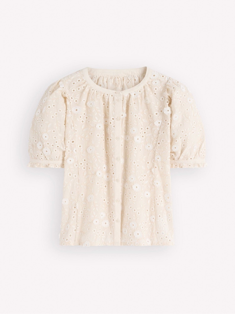 Boden Cream Camille Embroidered Cotton Top - Image 5 of 5