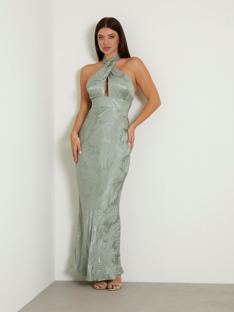 Guess Blue Satin Halterneck Maxi Dress - Image 1 of 4