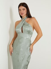 Guess Blue Satin Halterneck Maxi Dress - Image 2 of 4