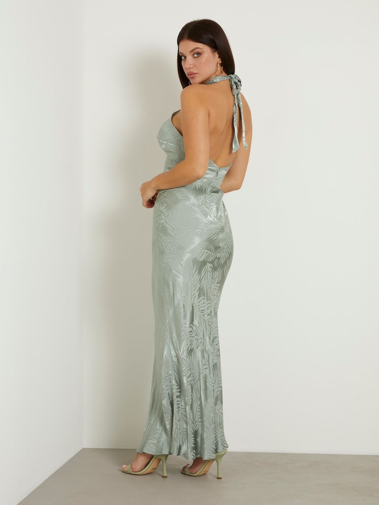 Guess Blue Satin Halterneck Maxi Dress - Image 4 of 4