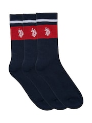 U.S. Polo Assn. Blue Brand Stripe Sports 100% Cotton Socks 3 Pack - Image 1 of 3