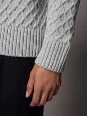 Light Grey Regular Fit Textured Turtle Neck Jumper with Wool - Image 2 of 9