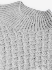 Light Grey Regular Fit Textured Turtle Neck Jumper with Wool - Image 9 of 9