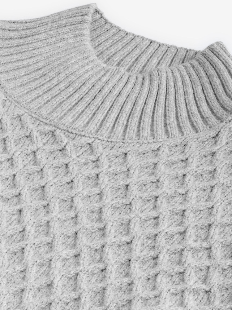 Light Grey Regular Fit Textured Turtle Neck Jumper with Wool - Image 9 of 9