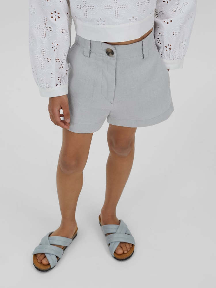 Reiss Blue Dani 9-13 yrs Linen Loose Fit Shorts - Image 1 of 4